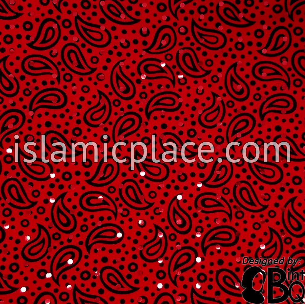 Black Paisley and Polka Dot on Red Base with Black Wrap - Kuwaiti Scarf