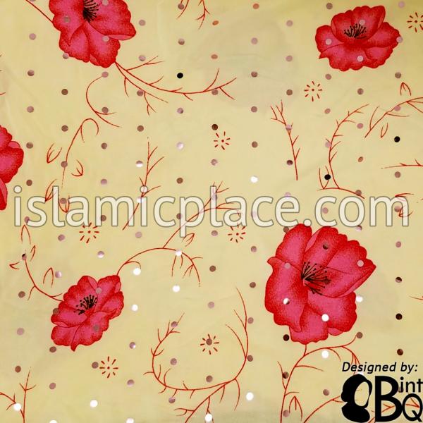 Pink Roses on Beige Base with Red Wrap - Kuwaiti Scarf