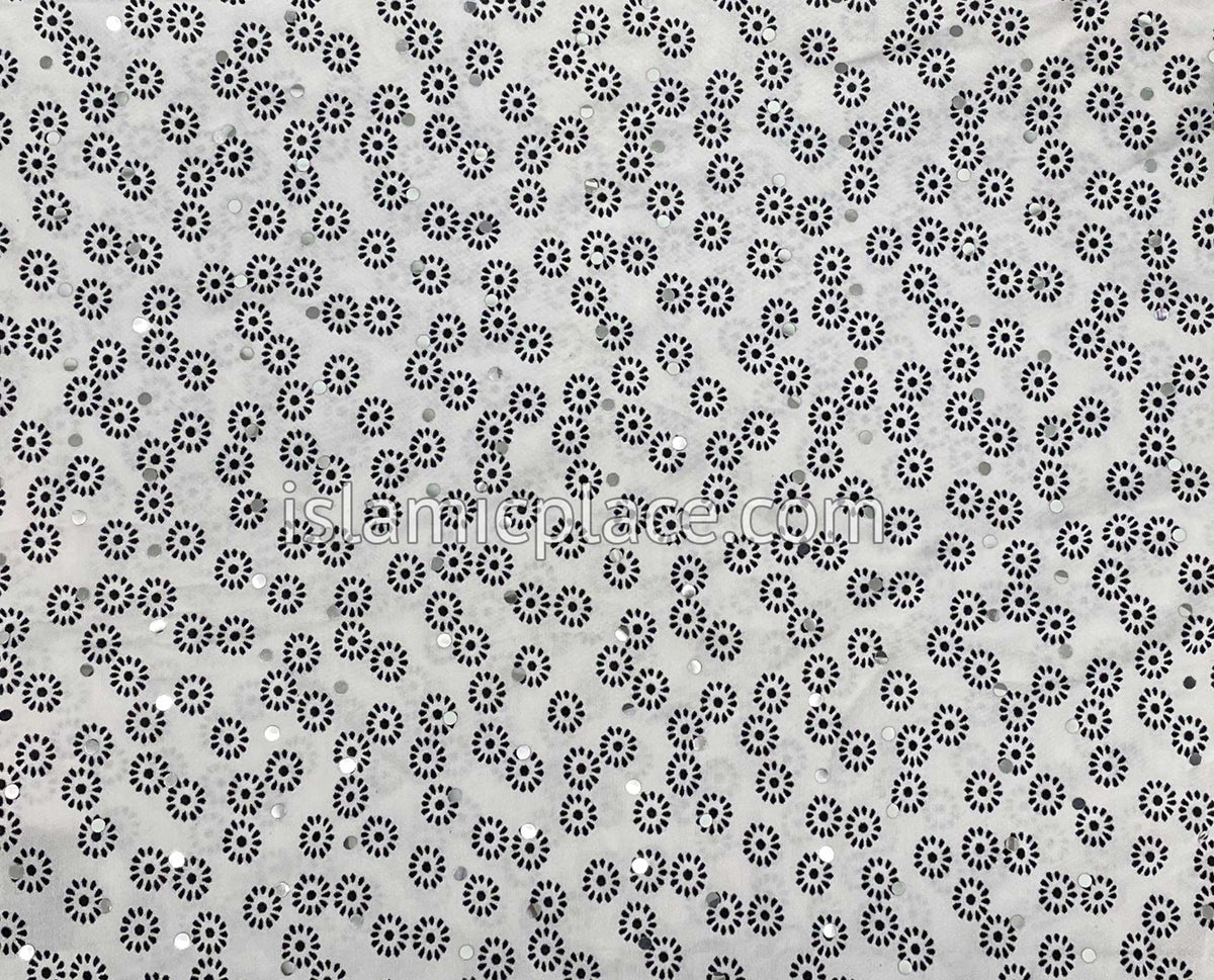 Black Mini Flowers on White Base with Black Wrap - Kuwaiti Scarf