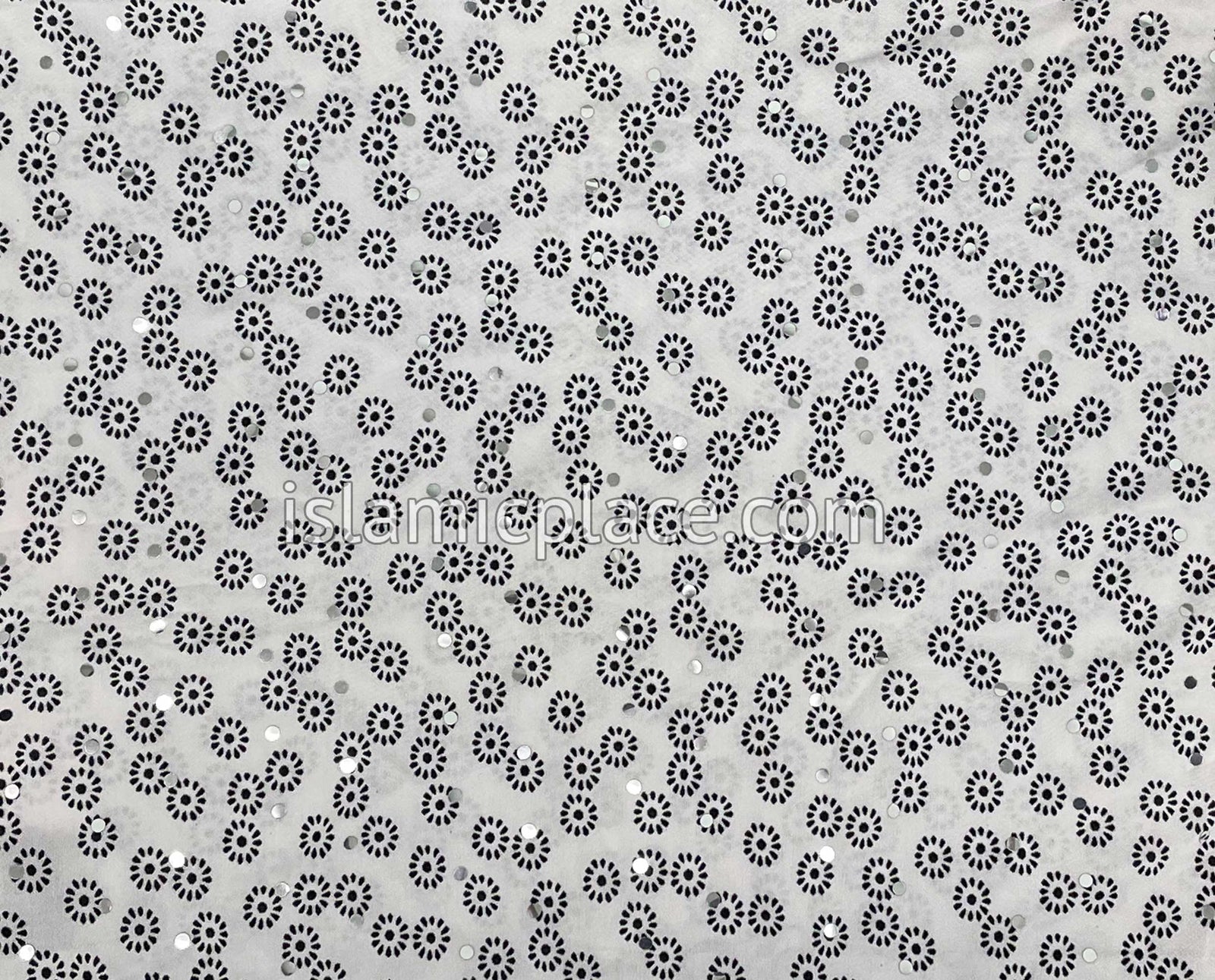 Black Mini Flowers on White Base with Black Wrap - Kuwaiti Scarf