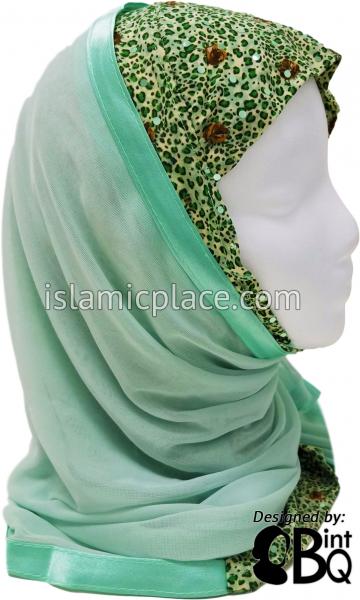 Green Scale and Brown Flower Pattern with Mint Green Wrap - Kuwaiti Scarf