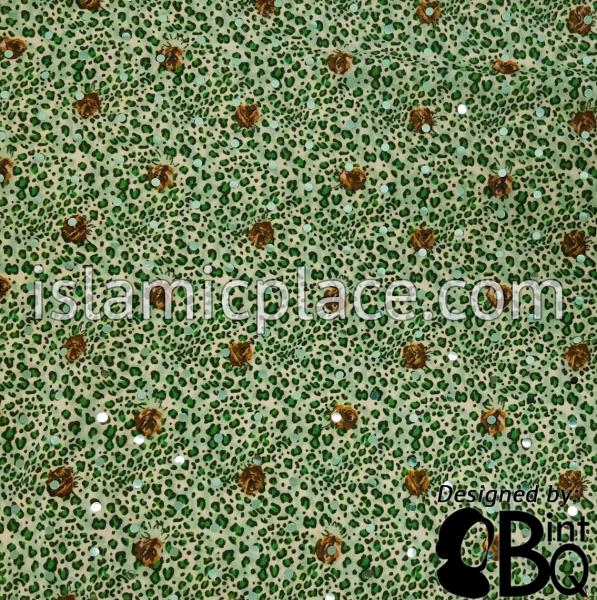 Green Scale and Brown Flower Pattern with Mint Green Wrap - Kuwaiti Scarf