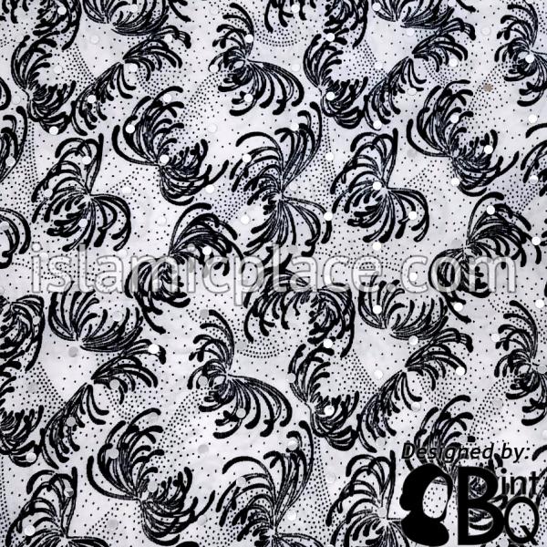 Butterfly Fireworks in Black on White Base with Black Wrap - Kuwaiti Scarf