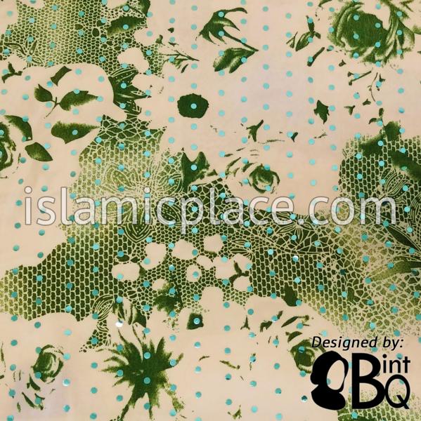 Olive and Cream Flower Print with Black Wrap - Kuwaiti Scarf