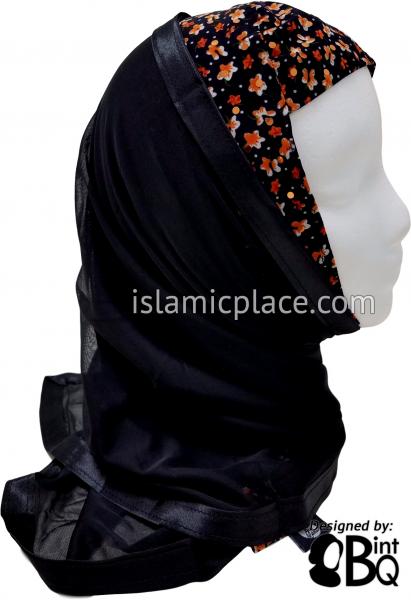 Rust and Orange Flowers on Black Base with Black Wrap - Kuwaiti Scarf