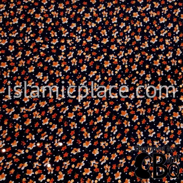 Rust and Orange Flowers on Black Base with Black Wrap - Kuwaiti Scarf