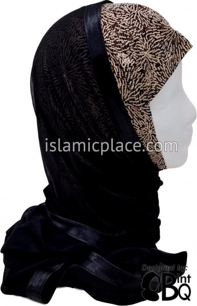 Tan Burst on Chocolate Brown Base with Black Wrap - Kuwaiti Scarf