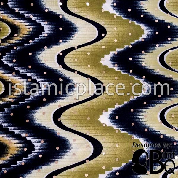 Olive, Black, and White Waves With Black Wrap - Kuwaiti Scarf