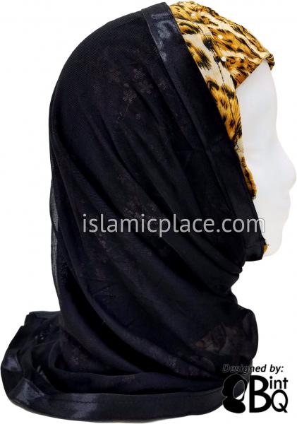 Orange and Black Leopard Print with Black Wrap - Kuwaiti Scarf
