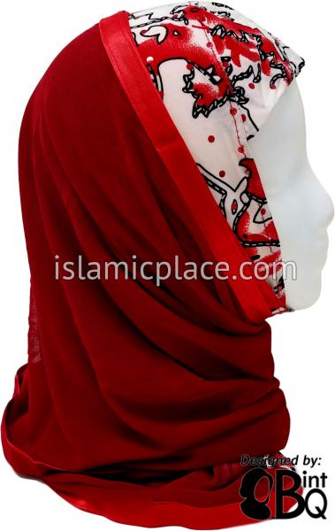 Red and Black Abstract Design on White Base with Red Wrap - Kuwaiti Scarf