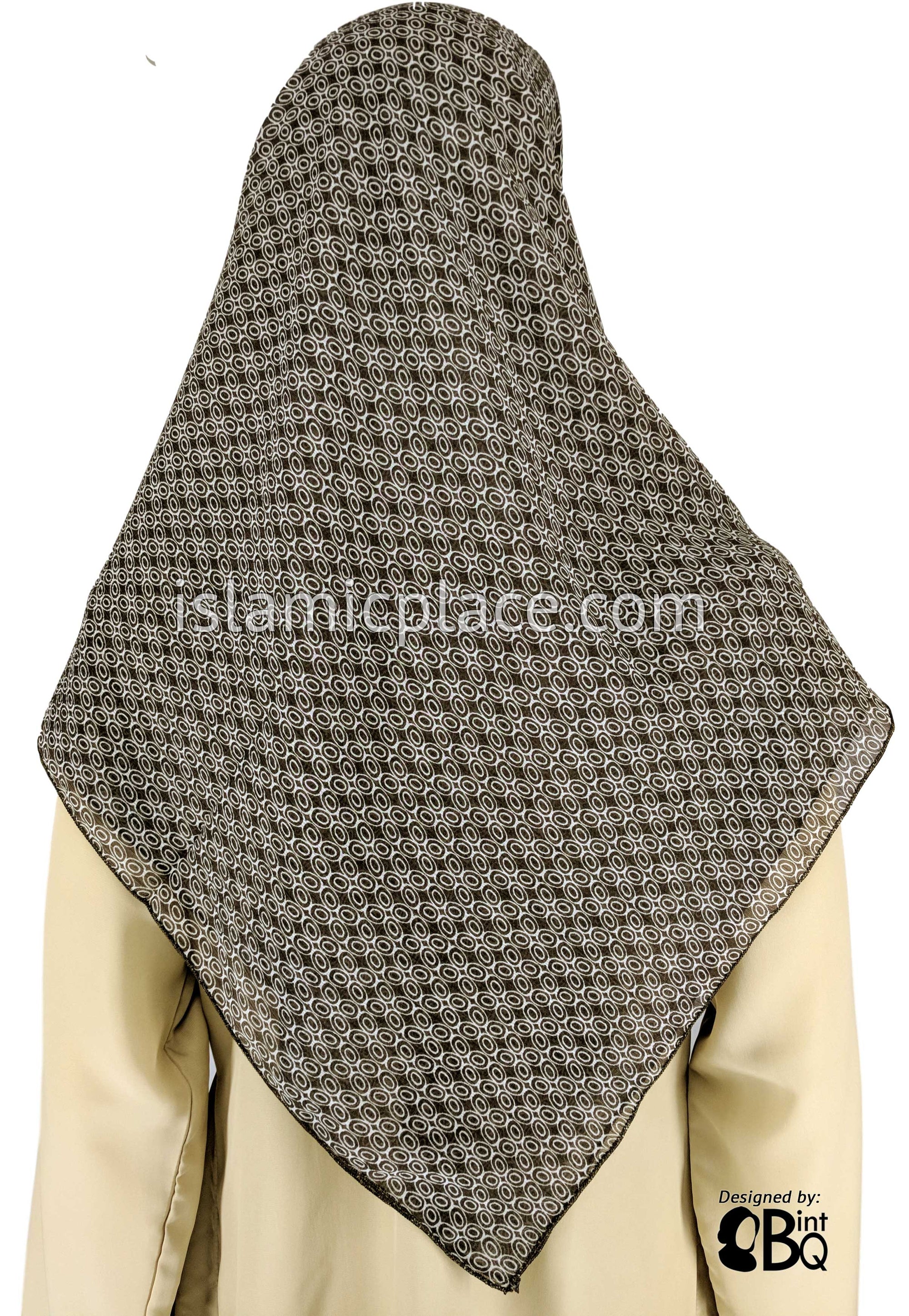White Connected Circles on Bark Brown - 45" Square Printed Khimar