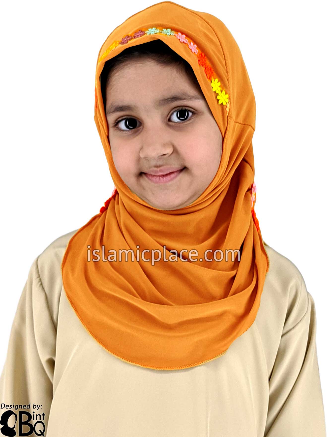 Rust - Lace Daisy Flowers Hijab Al-Amira - Girl size (1-piece)