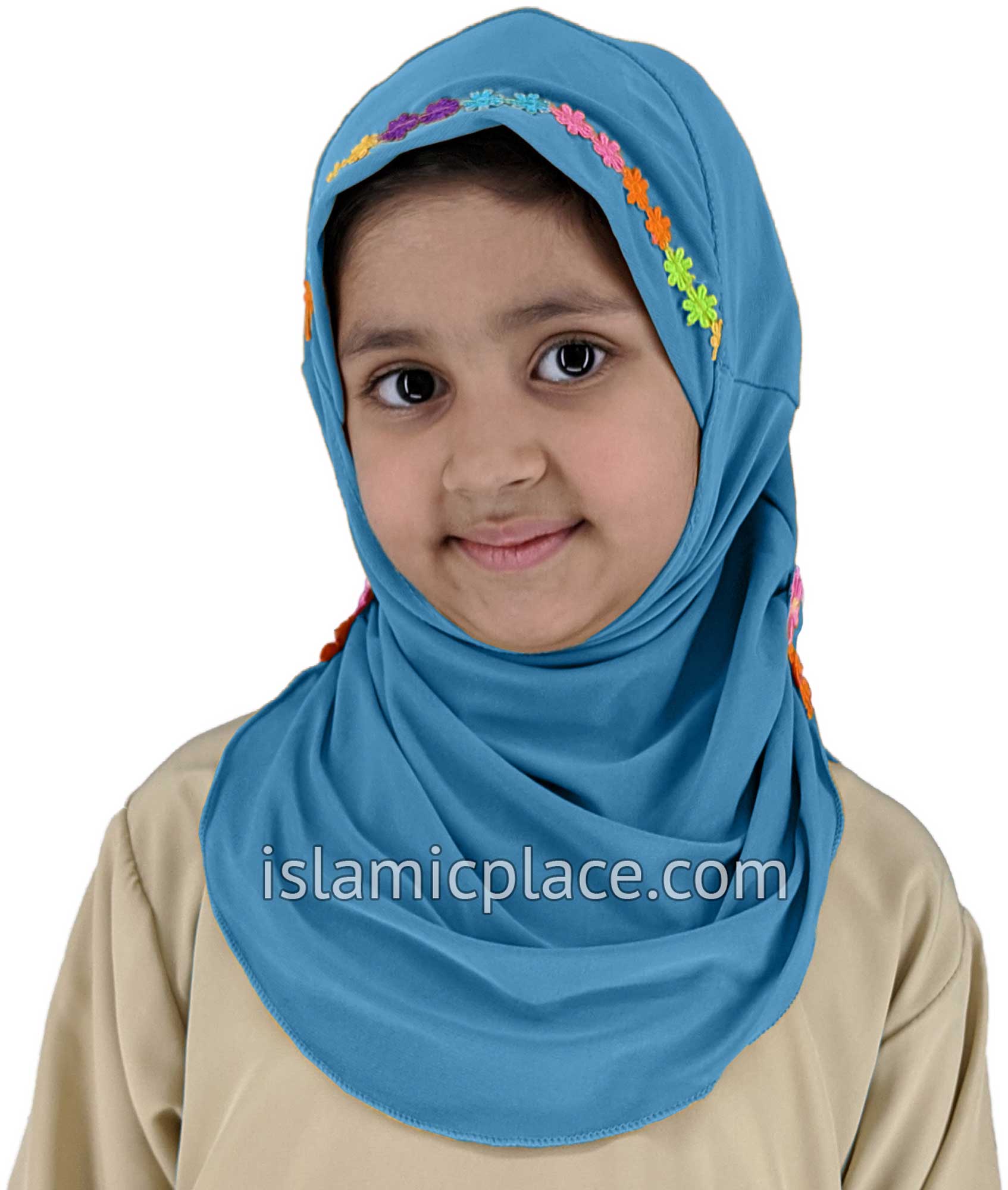 Himalaya Blue - Lace Daisy Flowers Hijab Al-Amira - Girl size (1-piece)