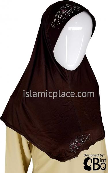 Brown Hijab Al-Amira with Silver and Pink Rhinestones Teen to Adult (Large) - Design 4