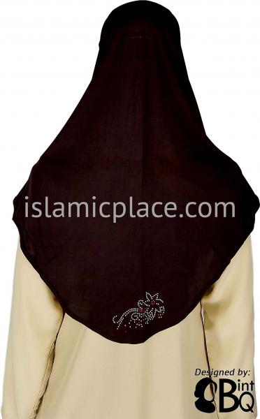 Brown Hijab Al-Amira with Silver and Pink Rhinestones Teen to Adult (Large) - Design 4