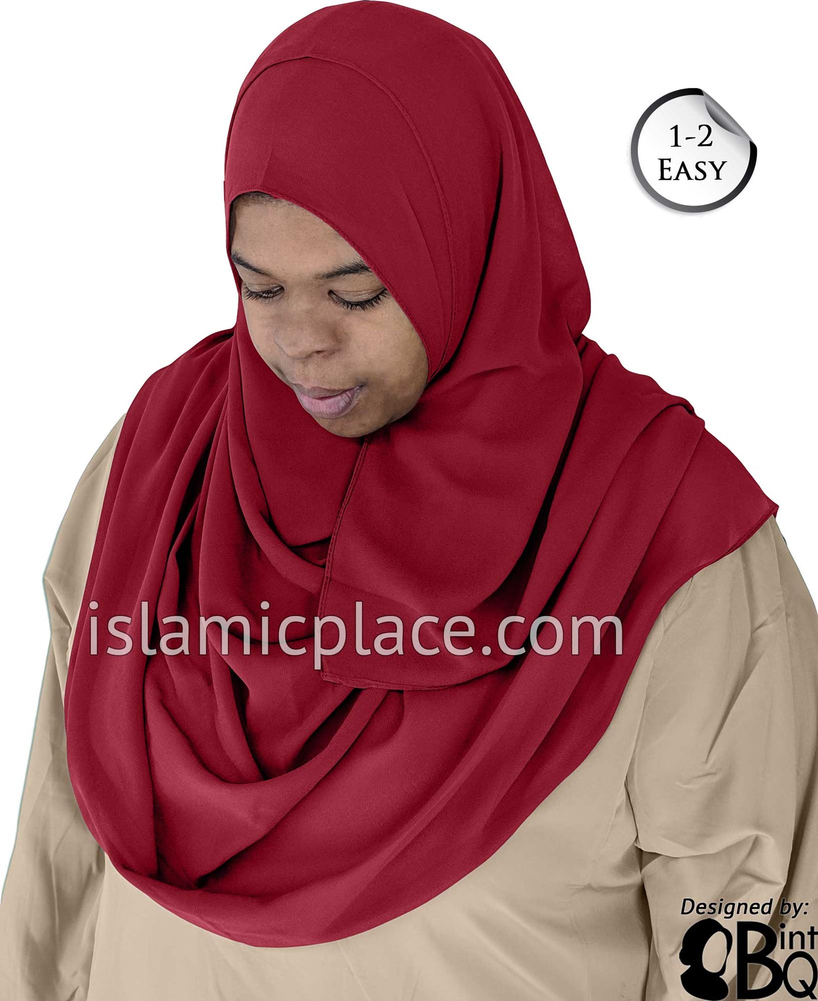 Burgundy Plain - Salima 1-2 Easy Georgette Shayla Long Rectangle Hijab 30"x70"
