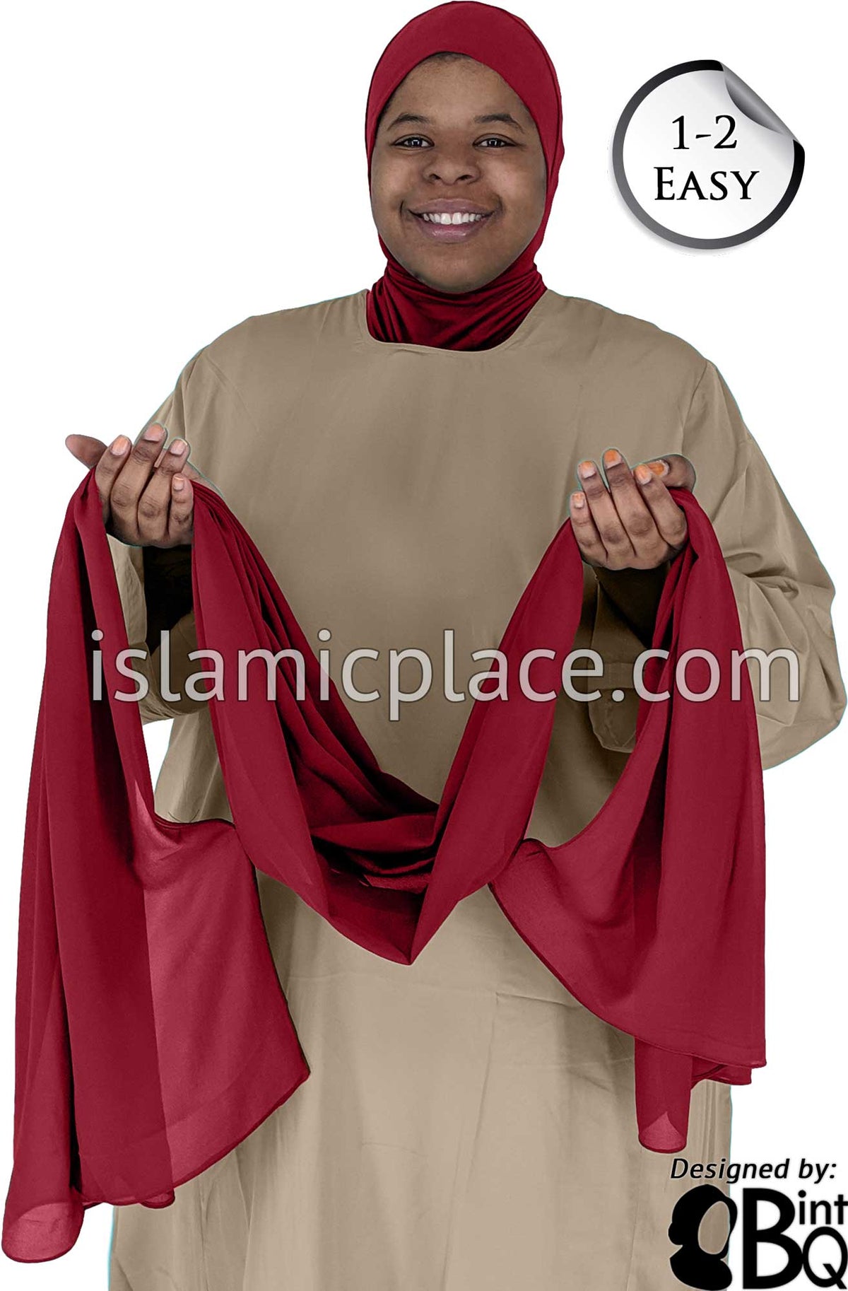 Burgundy Plain - Salima 1-2 Easy Georgette Shayla Long Rectangle Hijab 30"x70"
