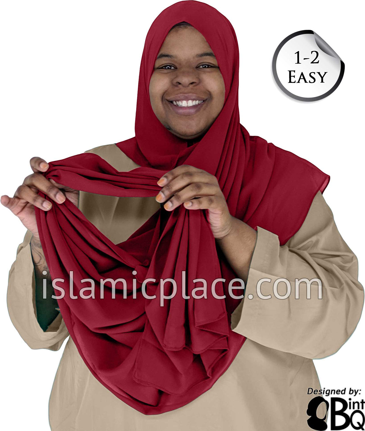 Burgundy Plain - Salima 1-2 Easy Georgette Shayla Long Rectangle Hijab 30"x70"