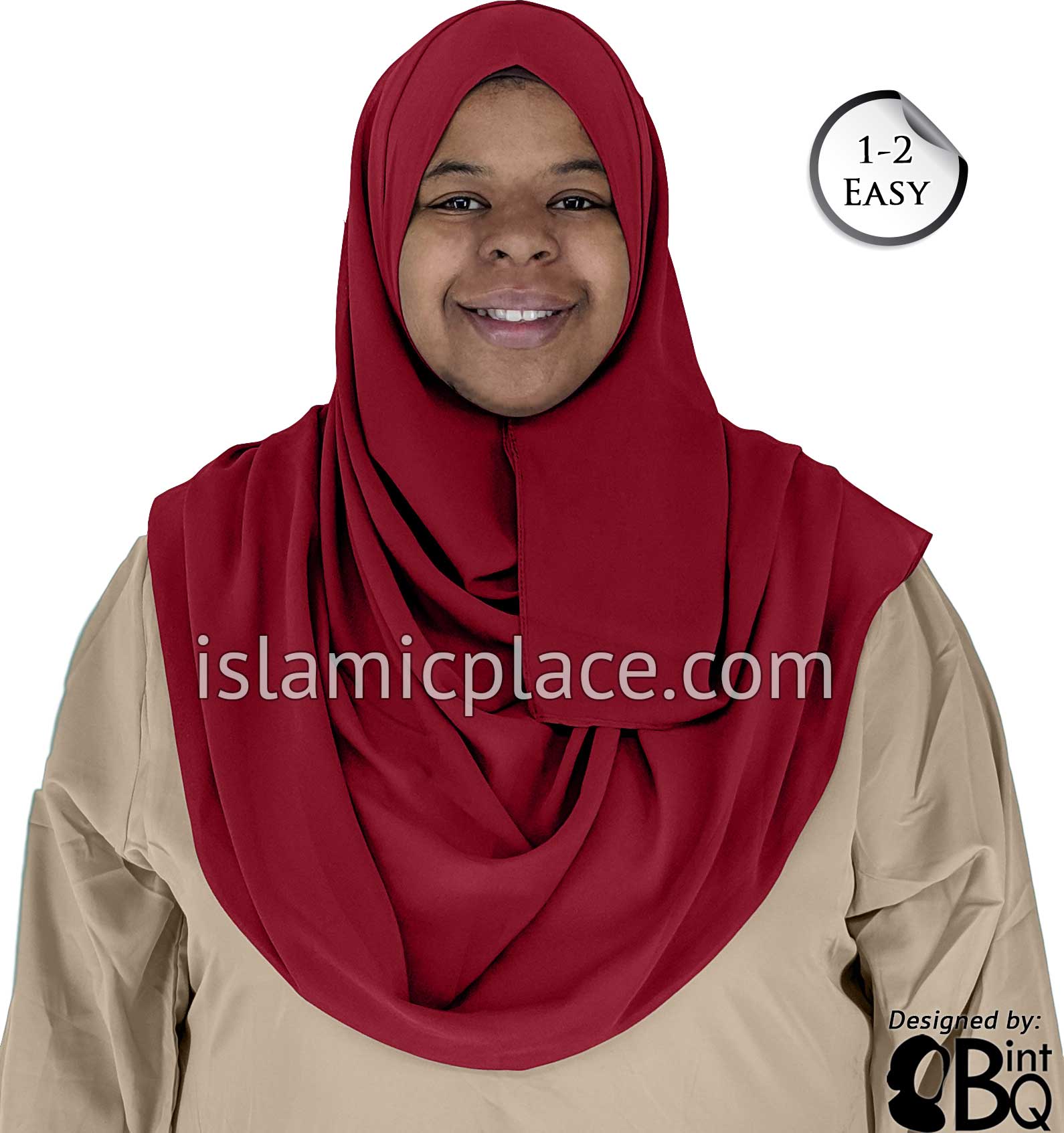 Burgundy Plain - Salima 1-2 Easy Georgette Shayla Long Rectangle Hijab 30"x70"
