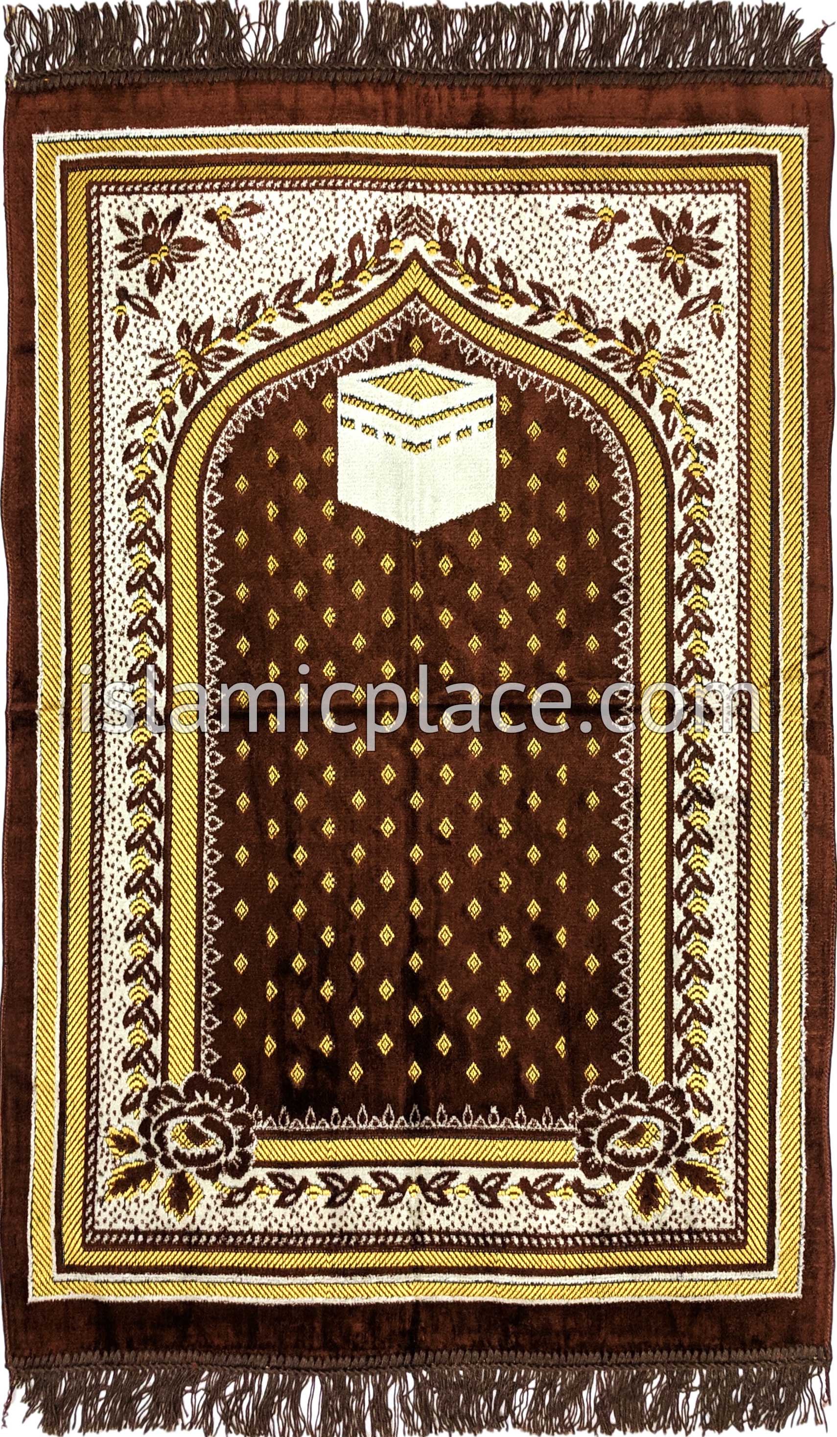 Prayer Rug Basic Brown Coffee Brown and Cream Prayer Rug with Gateway to Kaba Design - The ...