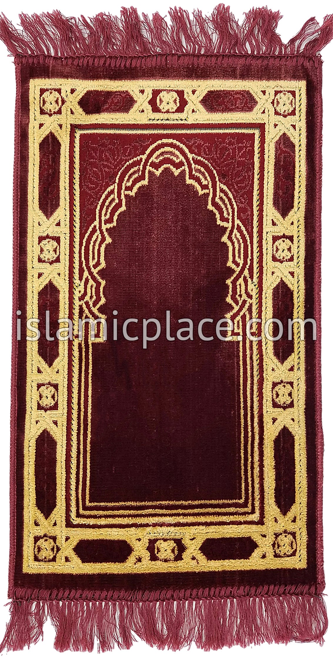 Dusty Rose Prayer Rug with Islamic Mihrab Design (Child Size)
