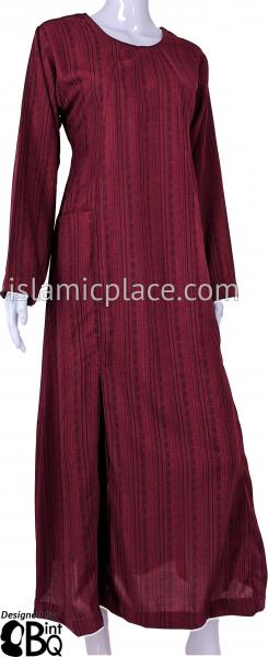 Burgundy - Farah Urban Abaya with large front pockets and front and back pleats by BintQ - BQ180