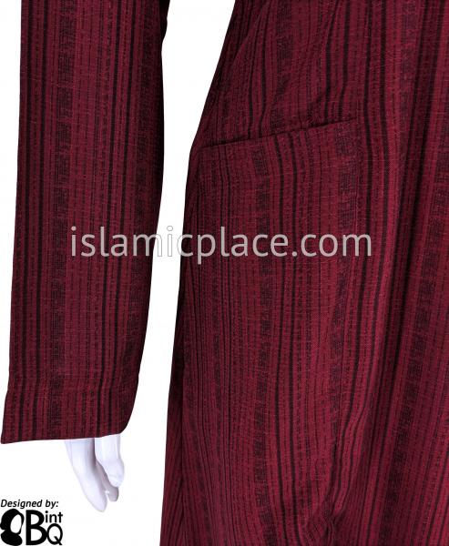 Burgundy - Farah Urban Abaya with large front pockets and front and back pleats by BintQ - BQ180