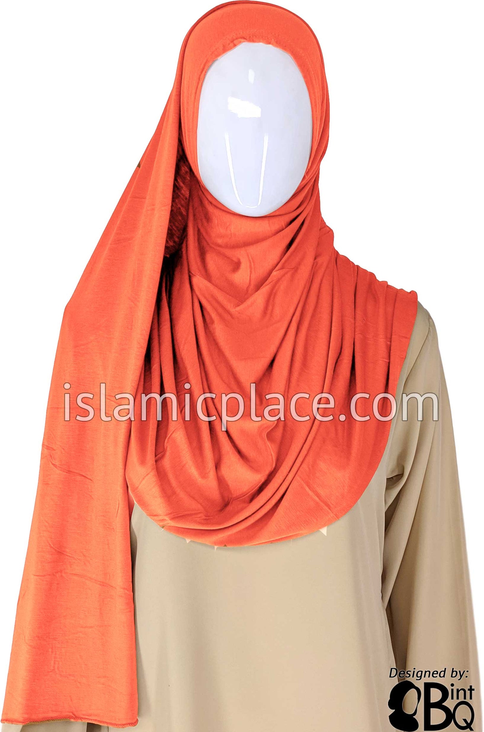 Salamander Orange Plain - Jamila Jersey Shayla Long Rectangle Hijab 30"x70"