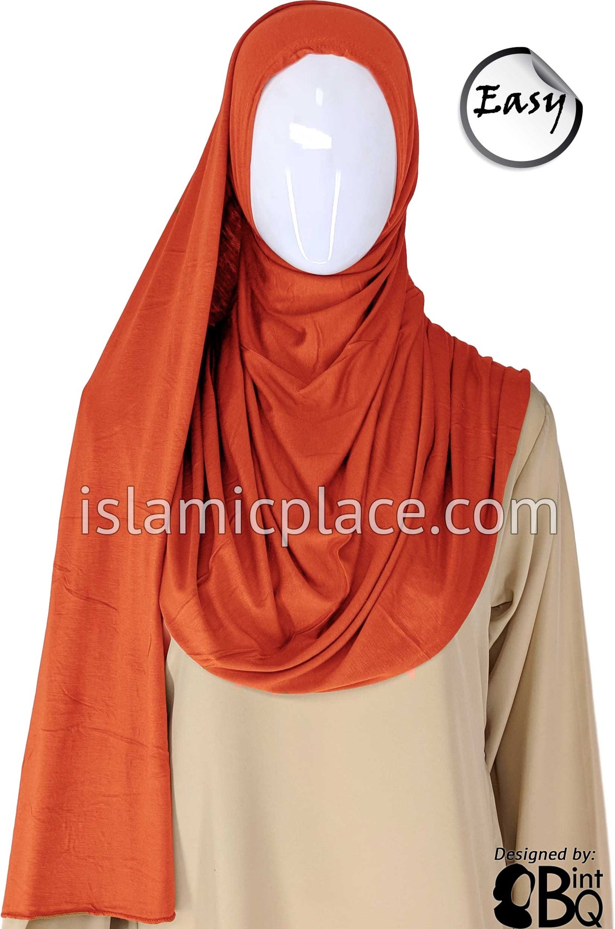 Salamander Orange Plain - Easy Aisha Jersey Shayla Long Rectangle Hijab 30"x70"