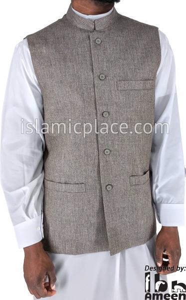 Warm Gray - Hakim Waistcoat Vest by Ibn Ameen