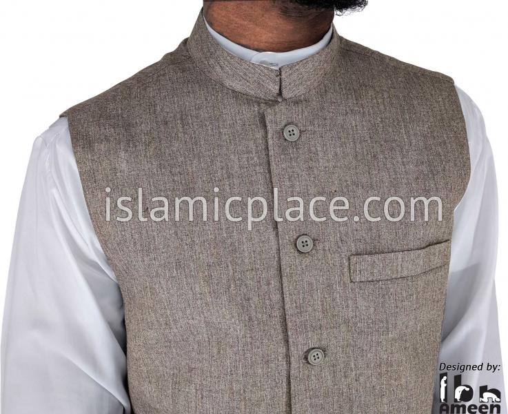 Warm Gray - Hakim Waistcoat Vest by Ibn Ameen