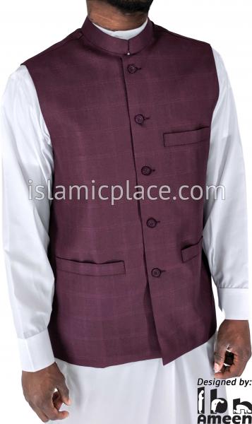 Mulberry - Waheed Windowpane Waistcoat Vest by Ibn Ameen