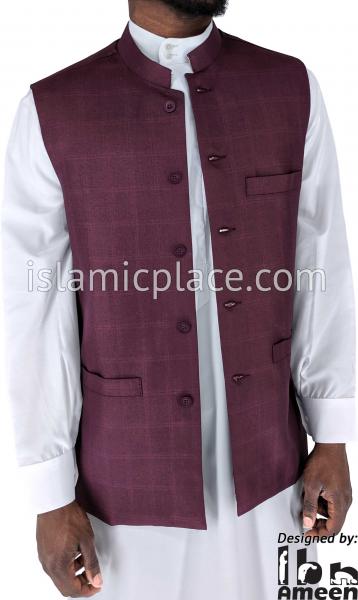 Mulberry - Waheed Windowpane Waistcoat Vest by Ibn Ameen - The Islamic ...