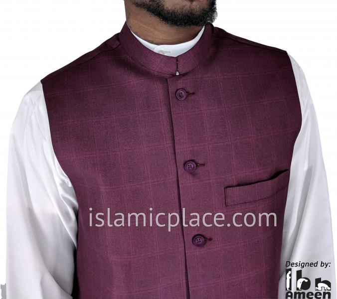 Mulberry - Waheed Windowpane Waistcoat Vest by Ibn Ameen
