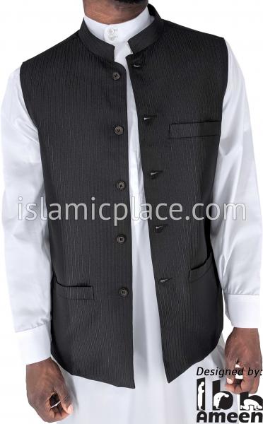 Black - Jalil Chalk Stripe Waistcoat Vest by Ibn Ameen