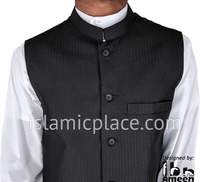 Black - Jalil Chalk Stripe Waistcoat Vest by Ibn Ameen