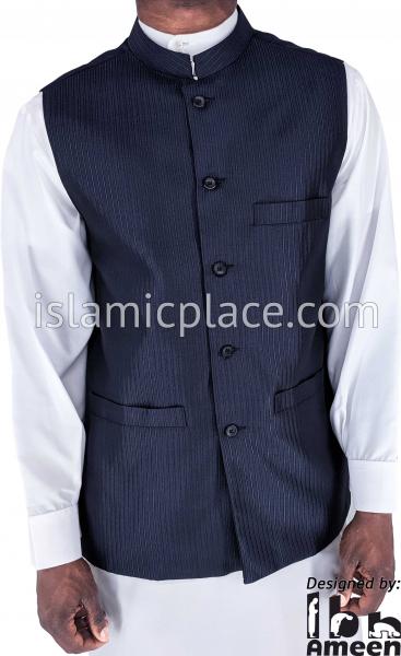Navy Blue - Jalil Chalk Stripe Waistcoat Vest by Ibn Ameen