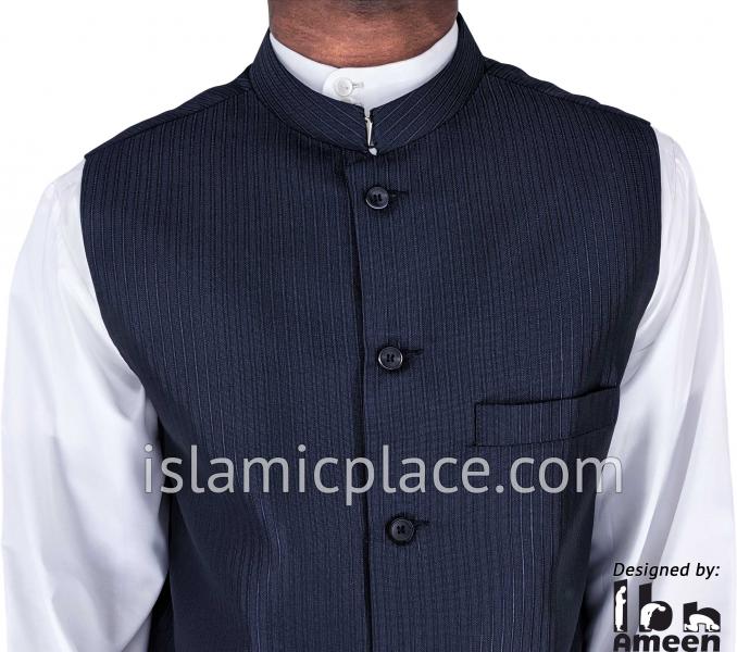 Navy Blue - Jalil Chalk Stripe Waistcoat Vest by Ibn Ameen