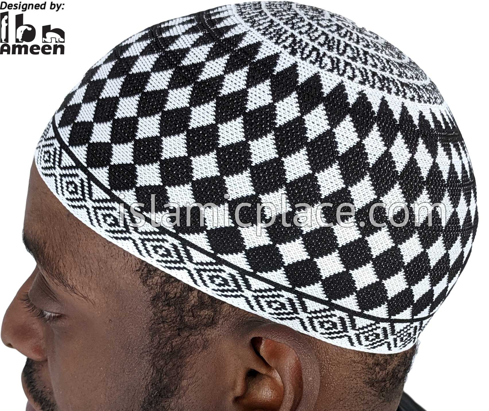 White and Black - Traditional Cotton Knitted Nasir Designer Kufi