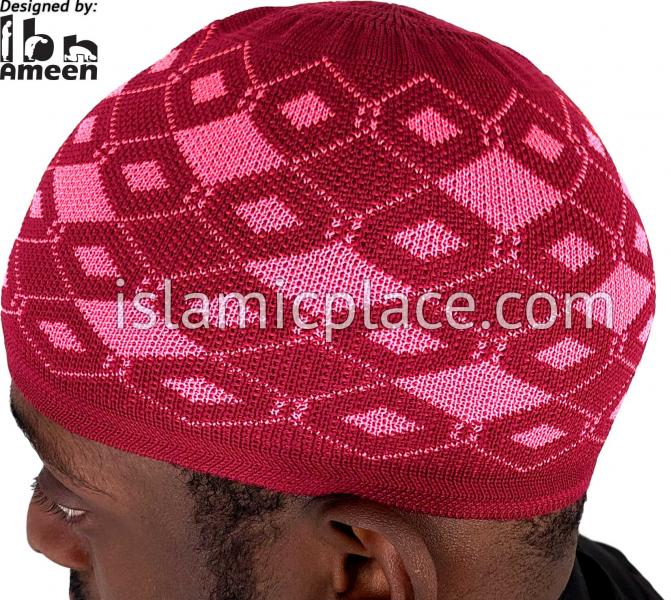 Burgundy and Pink - Elastic Knitted Adnan Designer Kufi