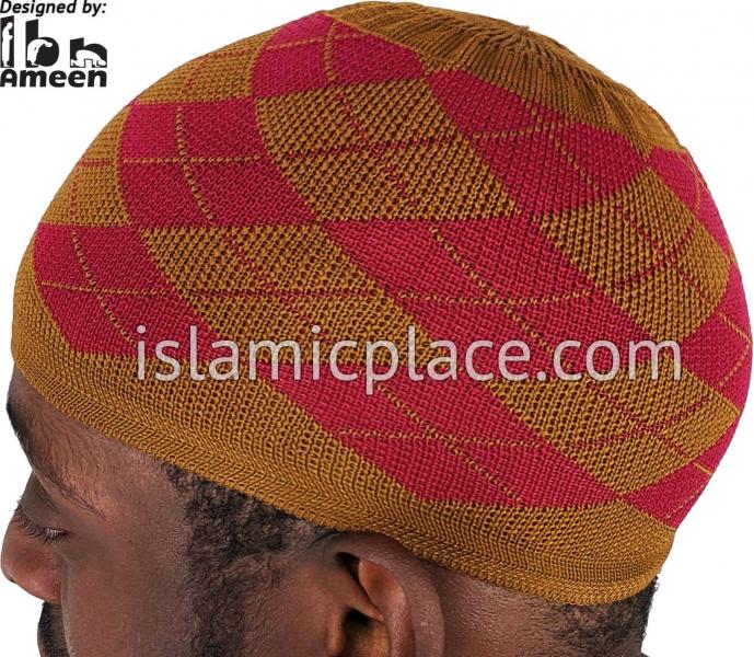 Rust and Burgundy - Elastic Knitted Hakim Designer Kufi