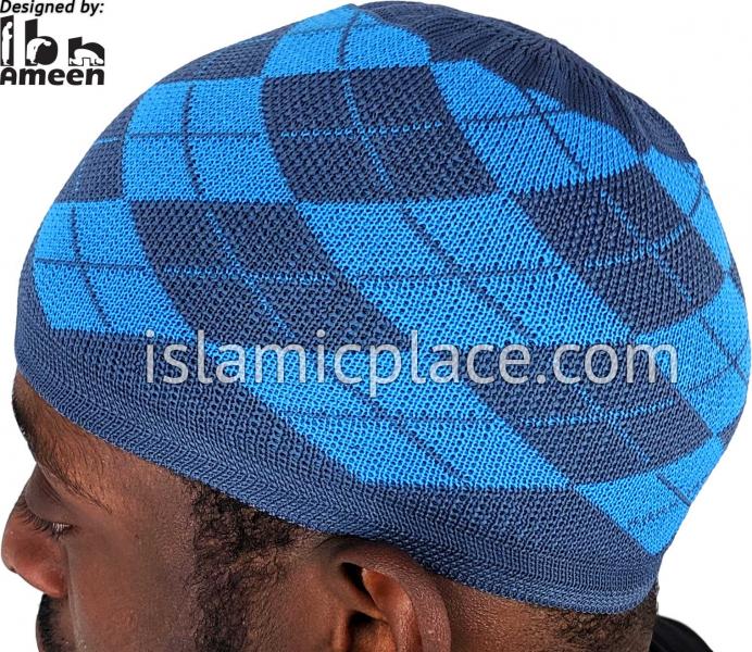 Denim Blue and Light Blue - Elastic Knitted Hakim Designer Kufi