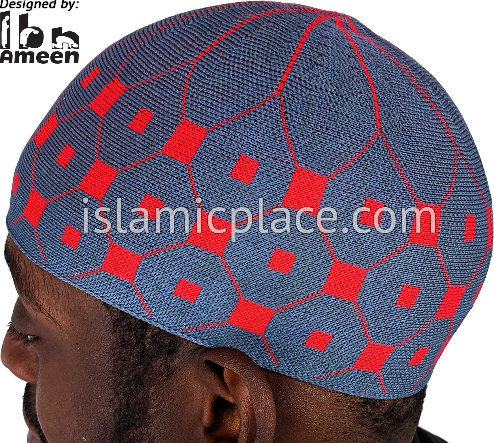 Gray and Red - Elastic Knitted Khalil Designer Kufi