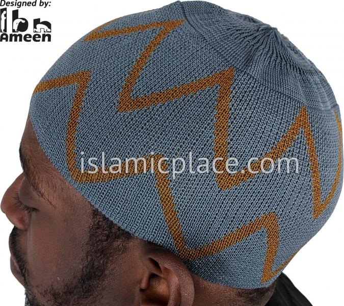 Gray and Rust - Elastic Knitted Musa Designer Kufi