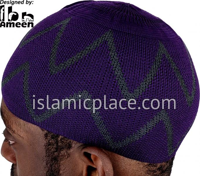 Purple and Gray - Elastic Knitted Musa Designer Kufi