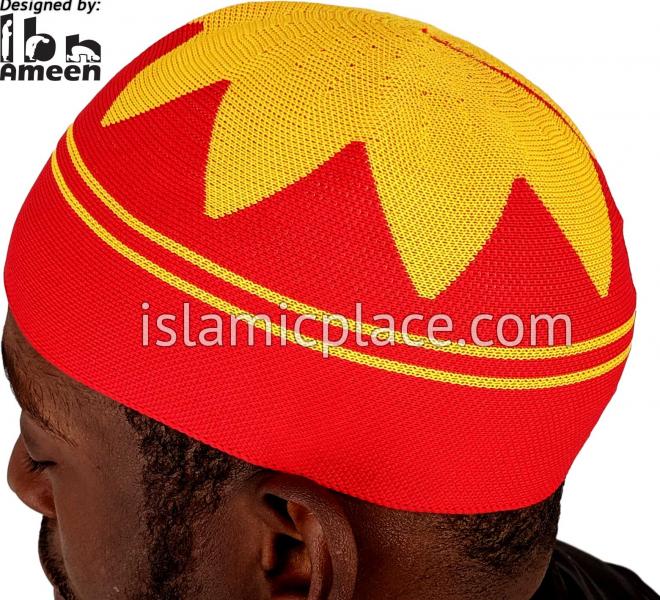 Red and Gold - Elastic Knitted Safeer Designer Kufi