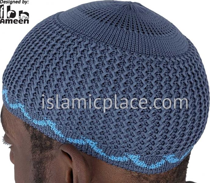 Denim Blue and Light Blue - Elastic Knitted Talal Designer Kufi