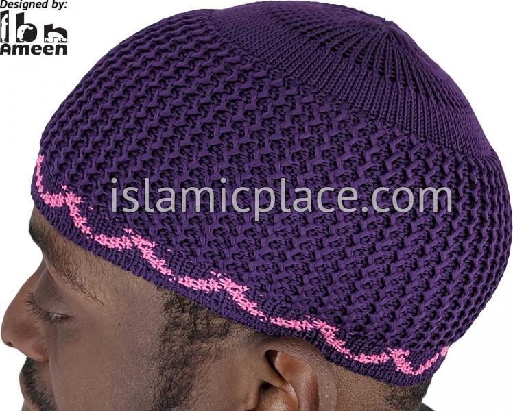 Purple and Pink - Elastic Knitted Talal Designer Kufi