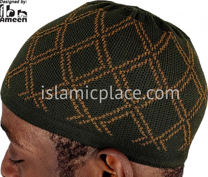 Camo Green and Rust - Elastic Knitted Waheed Designer Kufi