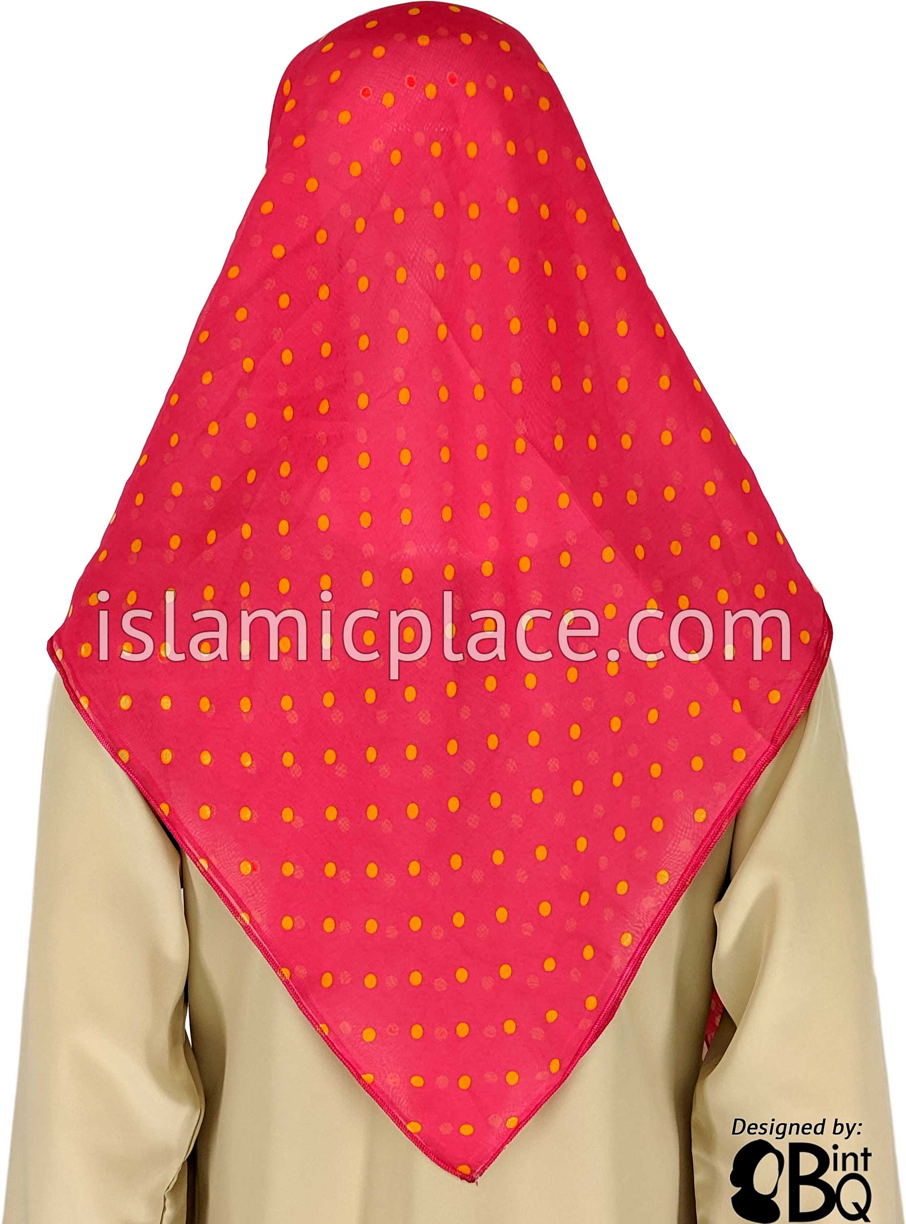 Gold Polka Dots on Passion Fruit - 45" Square Printed Khimar